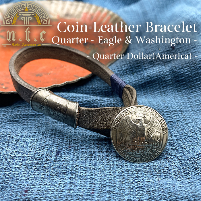 [ブレスレット]コインレザーブレスレット Quarter Dollar -Eagle & Washington-